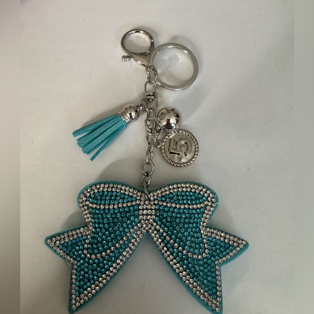 Upcycled Silver and Blue Bow Keychain